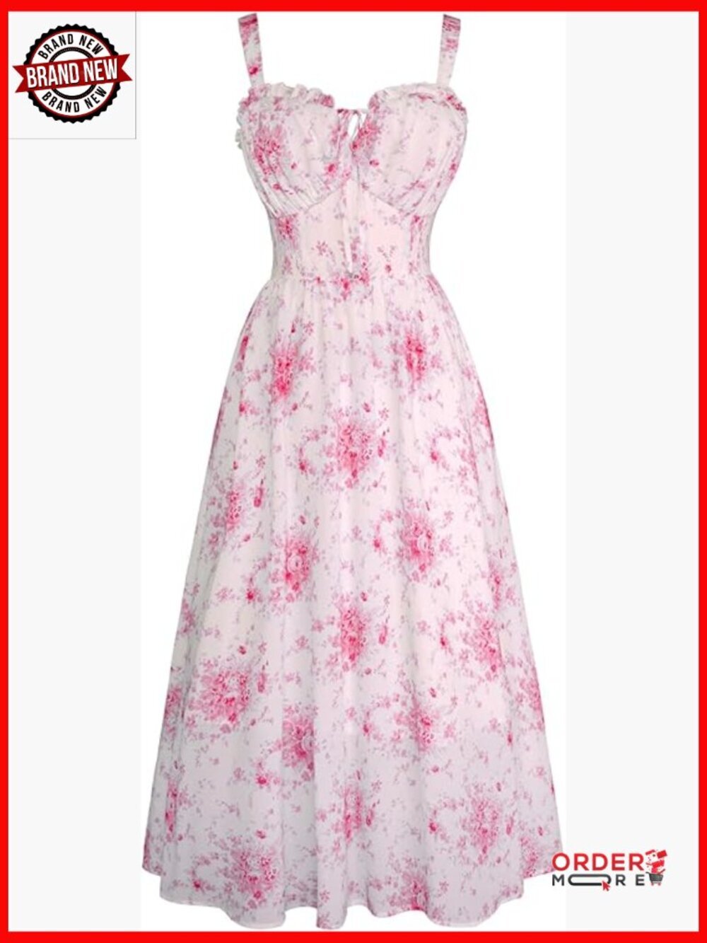 Floral Corset Milkmaid Dress with Pockets Square Neck A-Line Midi